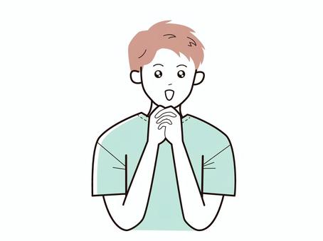 手を組んで目を潤ませる男性／カラー 上半身,半袖,両手,潤ませる,目,男性,社会人,パパ,お父さん,学生のイラスト素材