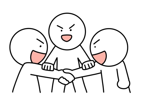 2人の仲を取り持つ棒人間 取り持つ,仲直り,棒人間,握手,笑顔,友情,友達,仲間,感謝,かわいいのイラスト素材