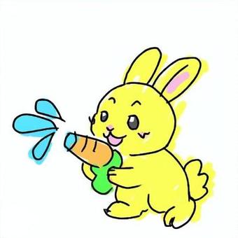 人参型の水鉄砲で遊ぶウサギ 人参,水鉄砲,うさぎ,楽しい,夏,遊ぶ,夏休み,盛り上がる,可愛い,子供のイラスト素材