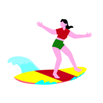 サーフィン 014 サーフィン,サーファー,ロングボード,海,波,夏,女性,ビーチ,マリン,水上のイラスト素材