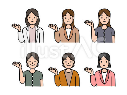 手で紹介している女性のセット