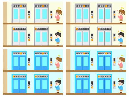 エレベーターと子供のイラスト素材セット エレベーター,階,ドア,昇降機,階数,移動,上昇,下降,男の子,女の子のイラスト素材