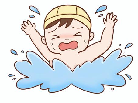 溺れる子供(カラー) 子供,男児,男の子,水泳,園児,未就学児,小学生,泳ぐ,溺れる,水しぶきのイラスト素材