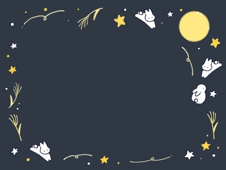 十五夜のフレーム 十五夜,満月,うさぎ,ほし,すすき,秋,かわいいのイラスト素材