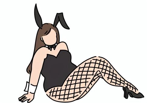 ぽっちゃりバニー足を揃えて横　カラー ぽっちゃり,バニーガール,女性,全身,網タイツ,コスプレ,カラーのイラスト素材