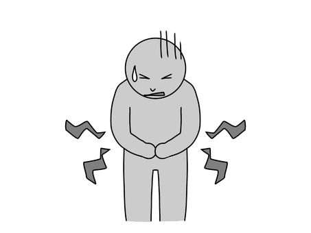 お腹が痛い人 ガーン,ショック,シンプル,腹痛,チクチク,キリキリ,緊張,冷や汗,食い縛り,我慢のイラスト素材