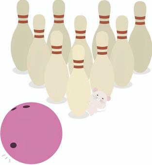 ボーリング_鼠_白 ボーリング,ねずみ,動物,かわいい,スポーツ,イラスト,子,子年,干支のイラスト素材