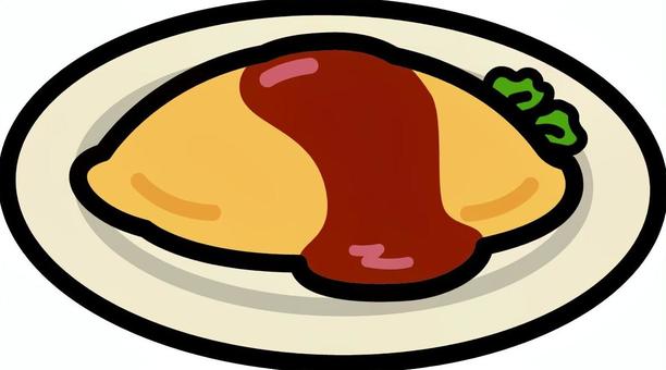 アイボリーの皿のオムレツです。 オムレツ,シンプル,洋食,卵料理,ケチャップ,食卓,オムライス,アイボリーのイラスト素材