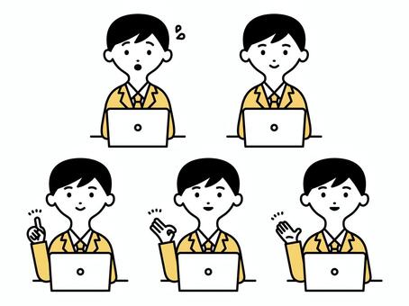 パソコンを操作するスーツの男性セット 男性,人,アイコン,パソコン,pc,ノートパソコン,見る,こちら,案内,リモートのイラスト素材