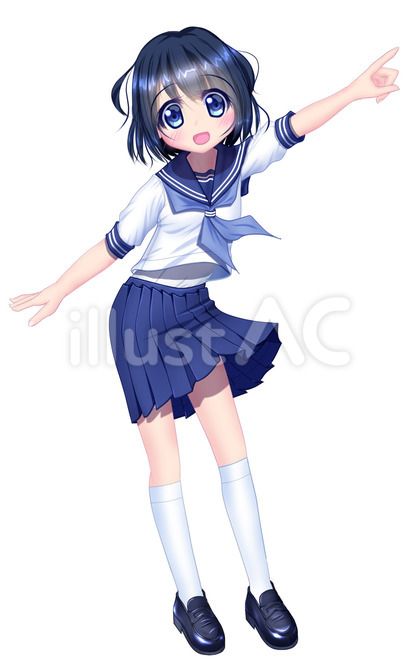 指さすセーラー服女子高生夏服全身イラスト - No: 2186717｜無料