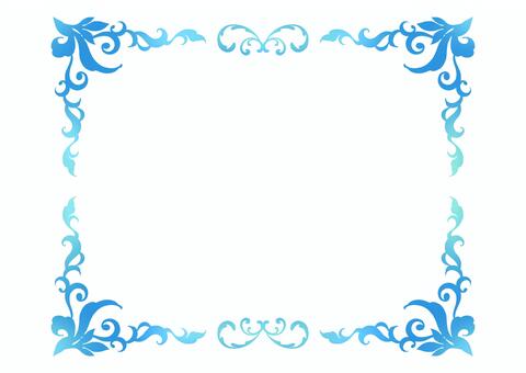 四角いアンティークフレーム　青グラデ エレガント,フレーム,飾り枠,クラシック,デコレーション,イラスト,手描き,葉,ボタニカル,グラフィックのイラスト素材