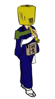 虚無僧 武士,尺八,編笠,托鉢,江戸時代,イラストのイラスト素材