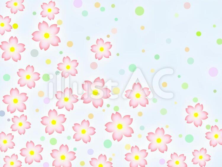 桜の花柄と水玉模様の壁紙背景素材イラスト 桜,素材,桜の花のイラスト素材