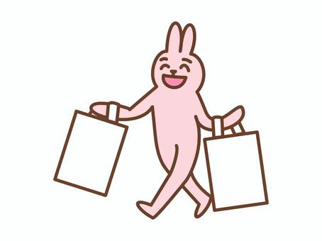 買い物するウサギ① ショッピング,買い物,お店,笑顔,嬉しい,楽しい,ニコニコ,にっこり,わくわく,福袋のイラスト素材