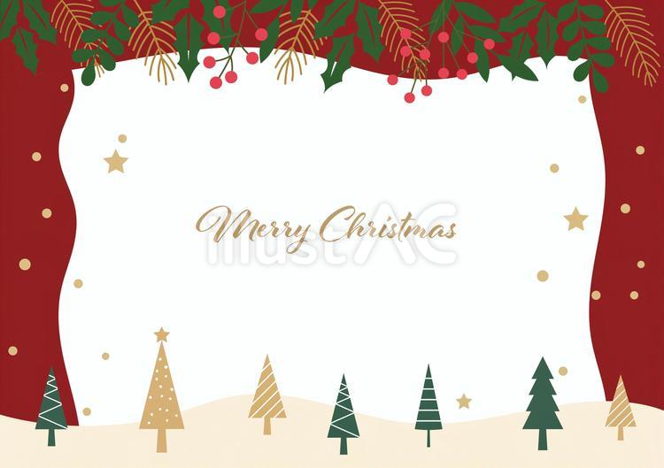 ツリーのあるクリスマスフレーム北欧風赤 クリスマス,背景,フレームのイラスト素材