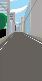 道路 道路,裏道,地方,風景,ビル,建物,町中,路地,電線のイラスト素材