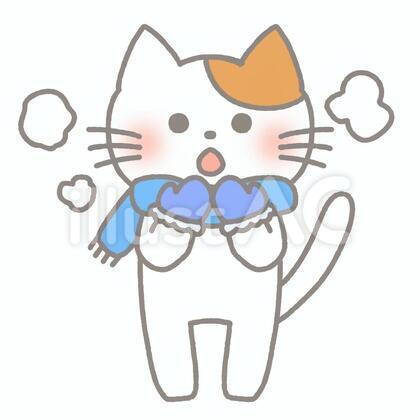 マフラーと手袋をした猫(青)