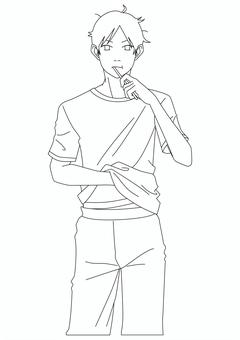 歯磨きをする男性モノクロ線画 歯磨き,寝癖,男性,歯ブラシ,寝起き,歯,磨く,生活習慣,オーラルケア,習慣のイラスト素材