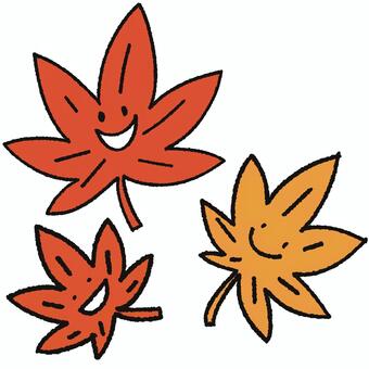 スマイル紅葉のイラスト にこちゃん,紅葉,キャラクター,かわいい,秋,自然,植物,葉のイラスト素材