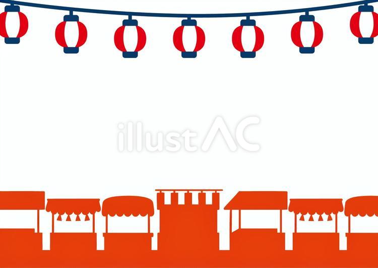 提灯と屋台の夏祭りフレーム_背景なし 夏祭り,フレーム,背景のイラスト素材