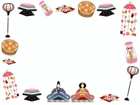 ひなまつりフレーム2（白背景） ひなまつり,雛祭り,桃の節句,おひなさま,お雛様,雛人形,手描き,やさしい,かわいい,春のイラスト素材