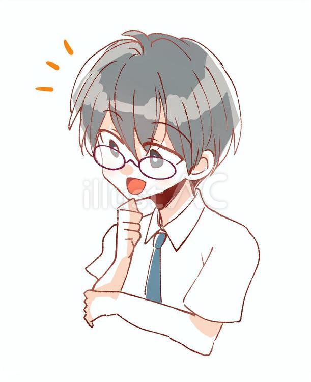 眼鏡をかけたポジティブな男性　夏服 男性,思考,会社員のイラスト素材