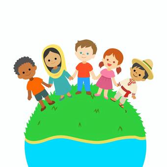世界の子供達　仲良し 地球,黒人,白人,黄色人,女の子,男の子,手をつなぐ,世界,子供,子供たちのイラスト素材