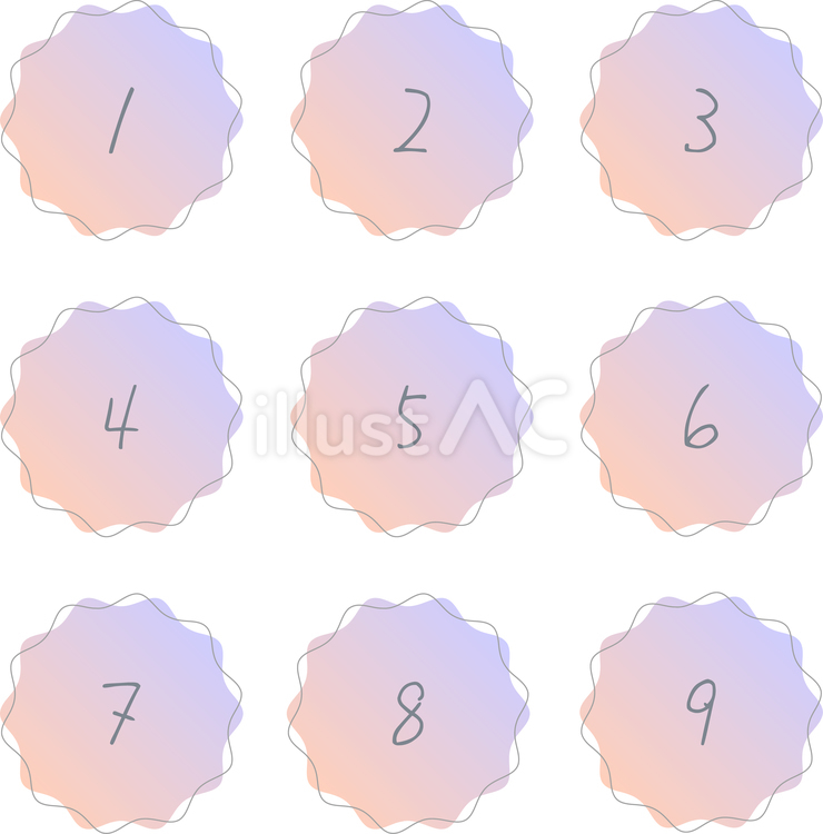 優しいグラデのジグザグ図形数字アイコン アイコン,文字,セットのイラスト素材
