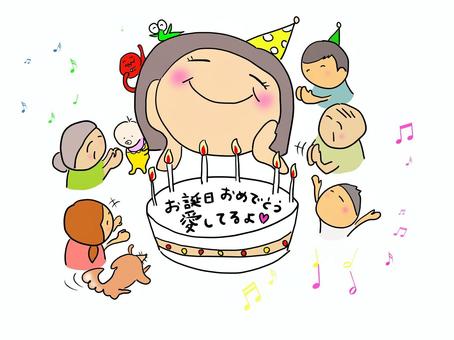 お誕生日おめでとう おかっぱ お誕生日おめでとう おかっぱ お誕生日,お誕生日会,家族,友達,お祝い,楽しい,笑うのイラスト素材