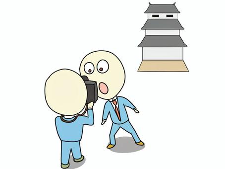 カメラに映り込もうとする人 カメラ,写真,撮影,イタズラ,記念,シャッターチャンスのイラスト素材