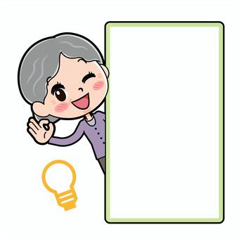 Senior woman purple board Half body OK, , JPG, PNG and EPS