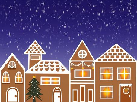 冬の町並み（星空と雪）1 町並み,街並み,背景,夜景,夜,家,建物,灯り,光,冬景色のイラスト素材