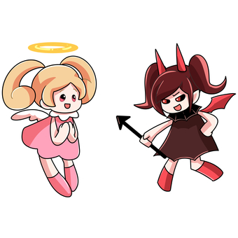 女の子の天使と悪魔 天使,悪魔,かわいい,マスコット,女の子,コスプレ,ハロウィン,仮装のイラスト素材