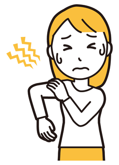  ロングヘア女性(黄)-075-バスト 肩こり,女性,女の子,人物,かわいい,肩,四十肩,五十肩,痛い,悩みのイラスト素材