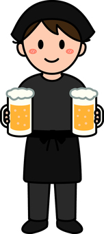居酒屋接客の黒スタッフです。 居酒屋,接客,シンプル,スタッフ,飲食店,サービス,制服,笑顔,おもてなし,配膳のイラスト素材