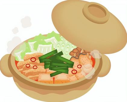 キムチ鍋 キムチ鍋 キムチ鍋,鍋料理,豚肉,白菜,豆腐,にら,キムチ,しめじ,ねぎ,食べ物のイラスト素材