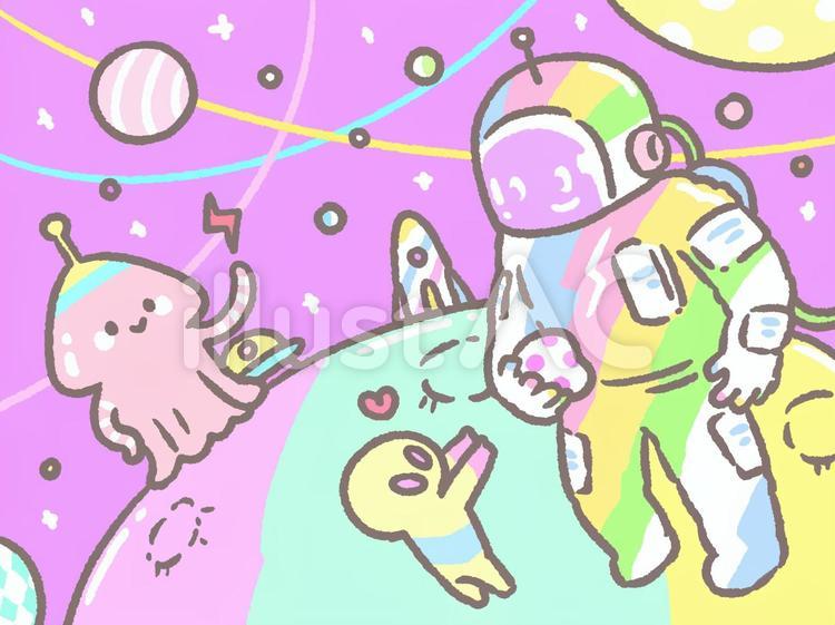 宇宙パーティーにようこそ！ 宇宙,イラスト,パーティーのイラスト素材
