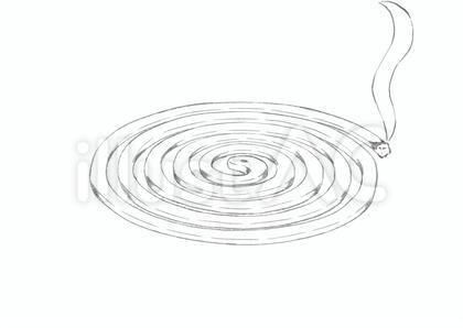 火のついた斜め向きの蚊取り線香(鉛筆)