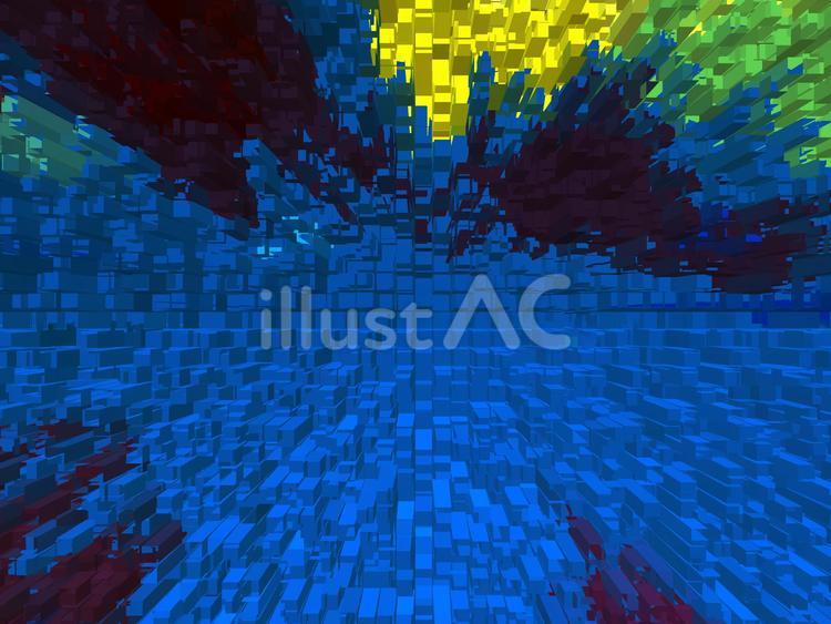サイバー調青・黄・緑の立体モザイクの抽象 サイバー,青,黄のイラスト素材