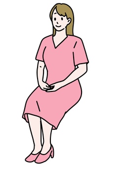 座る金髪女性 女性,座位,座る,姿勢,リラックス,vネック,ワンピース,洋服,ハイヒール,若いのイラスト素材