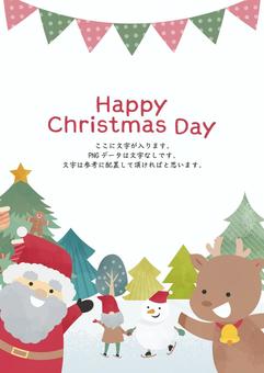 楽しそうなサンタ達のクリスマス背景 クリスマス,背景,12月,フレーム,サンタ,トナカイ,ノーム,小人,雪だるま,メリークリスマスのイラスト素材