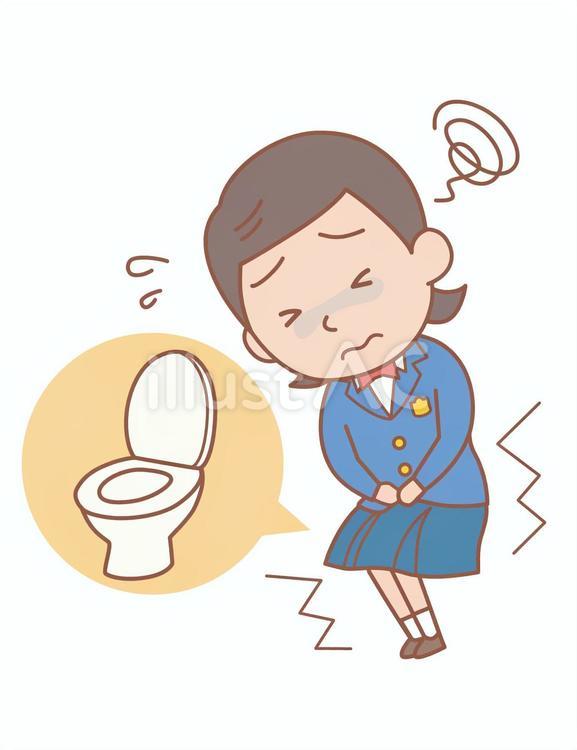 トイレに行きたい私立小学校の女子の全身 トイレ,腹痛,小学生のイラスト素材