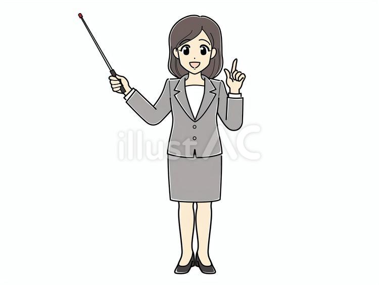 指し棒を持って説明するスーツの女性・全身 女性,スーツ,パンプスのイラスト素材
