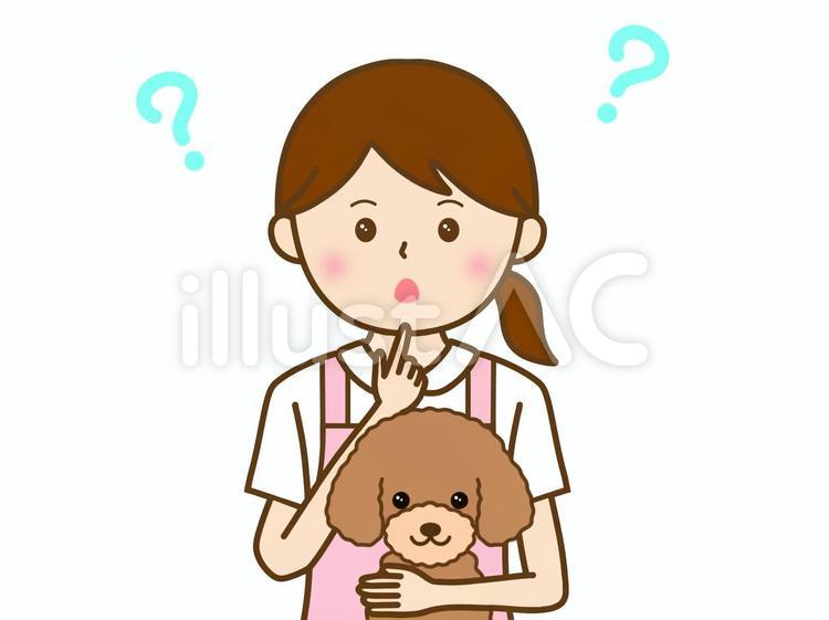 可愛い犬とトリマー・動物看護師の女性 犬,看護師,動物看護師のイラスト素材