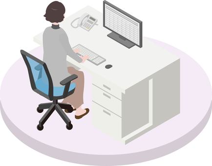 アイソメトリック_働く人⑥ アイソメトリック,オフィス,会社員,女性,オフィスワーク,パソコン,働く,仕事,アイソメ,立体のイラスト素材