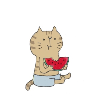 Cat eating watermelon, watermelon, cat, summer, JPG and PNG