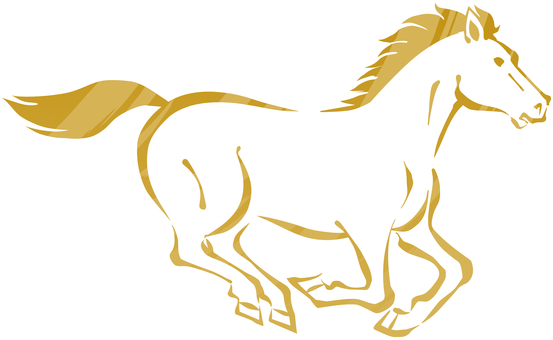 筆書き風の駆ける馬　金 馬,午年,駆ける,お正月,動物,生き物,干支,2026年,令和8年,新年のイラスト素材