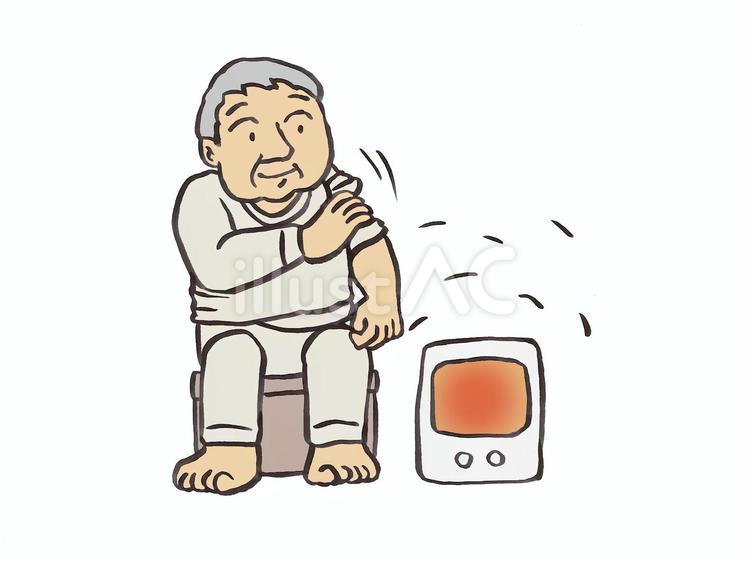小型暖房の横で肌着を脱ぐおじいさん 高齢者,肌着,着替えのイラスト素材