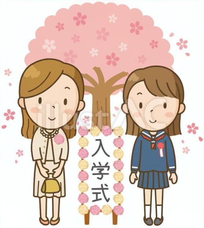 中高校生の入学式 入学式,女子中高生,桜のイラスト素材