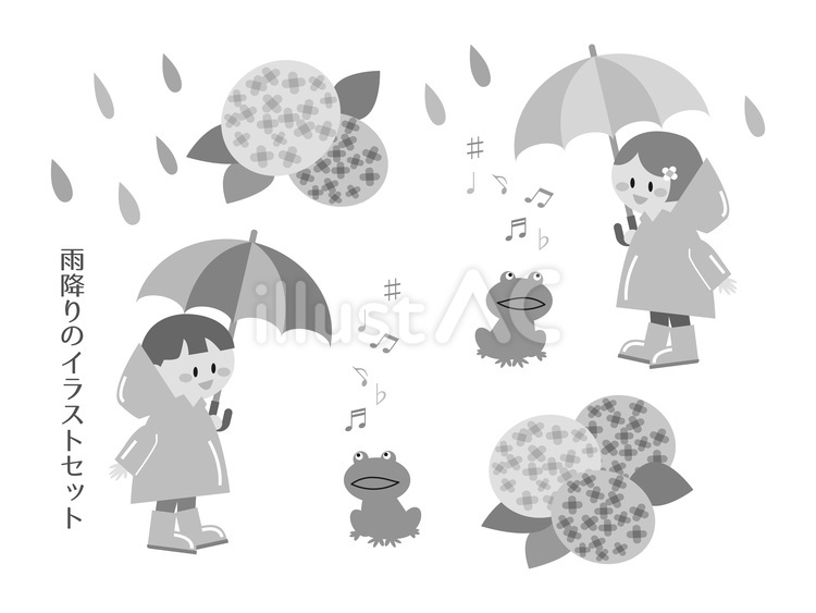 雨降りの日のカエルと子どものイラスト素材 梅雨,雨,雨降りのイラスト素材
